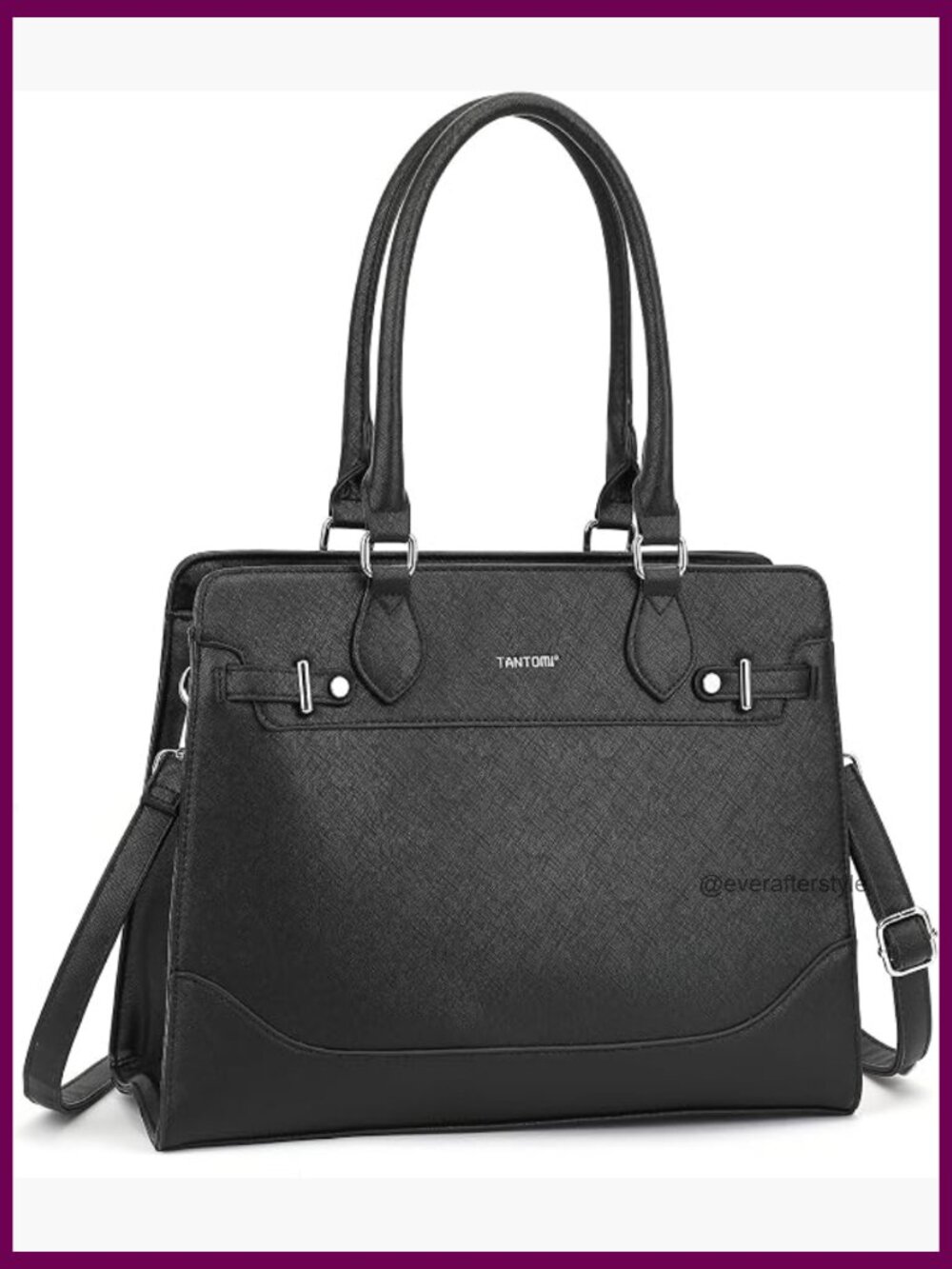 Vegan Leather Structured Tote Bag Satchel Handbag Work Shoulder Bag with Pockets